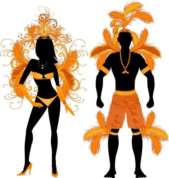 Couple pour Costume de Carnaval Silhouettes — Image vectorielle