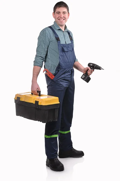 Mechanic met tools geïsoleerd op de witte achtergrond — Stockfoto