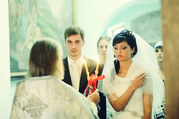 Wedding couple in a church — Stock Photo, Image