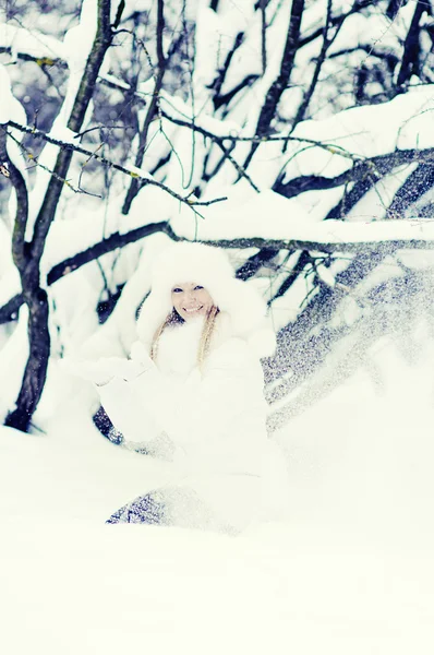 Musim dingin potret indah tersenyum wanita — Stok Foto