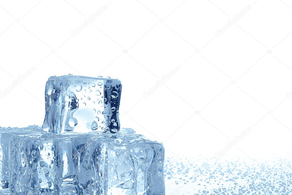 Ice cubes with water drops on the white background