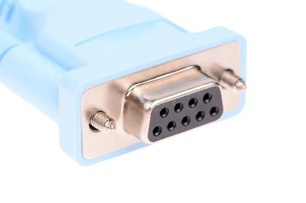 Closeup cabo azul com conector isolado — Fotografia de Stock