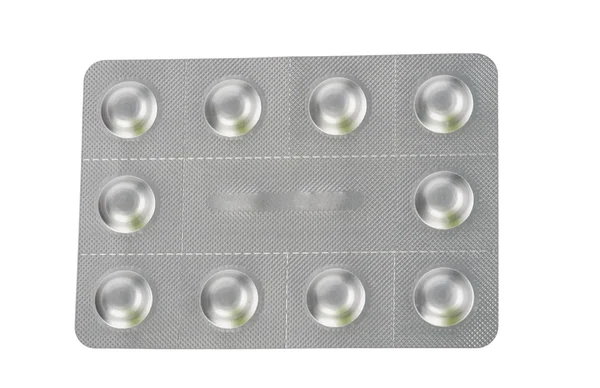 Tabletta buborékfóliában elszigetelt fehér background — Stock Fotó