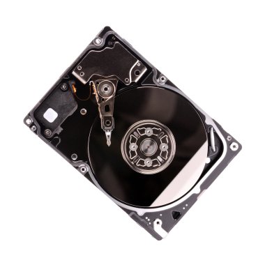 Beyaz arka plan üzerinde izole açık bilgisayar sabit disk