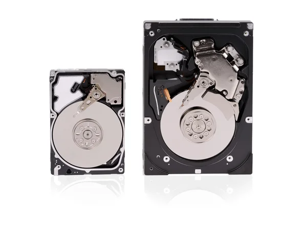 Close up of opened hard disk drive, data saving. — Stock Photo, Image