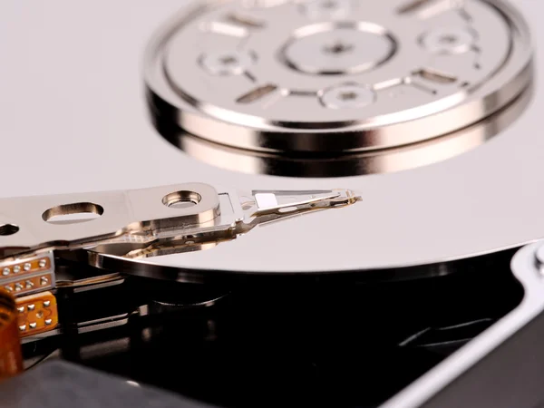 Opened computer hard drive closeup top view photo Stock Photo