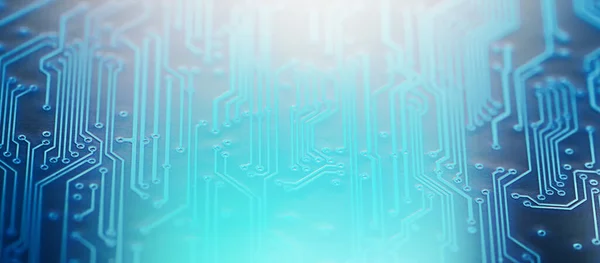 High Tech Circuit Board. Creative blurry blue circuit wallpaper. Technology and computing concept. Network Technology Background .