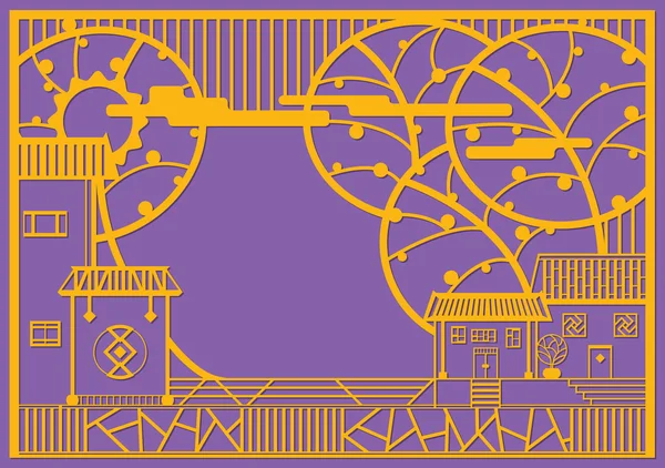 Китайская деревня графический дизайн в современном стиле — стоковый вектор