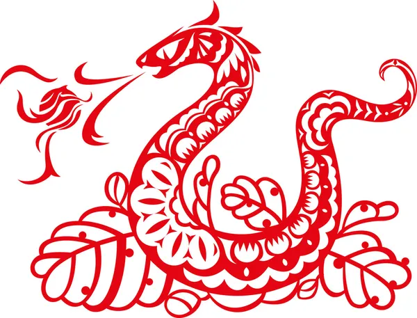 Kinesisk stil röd orm andas eld boll konst — Stock vektor