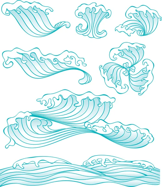 Style chinois / japonais Éléments de conception d'eau et de vagues — Image vectorielle