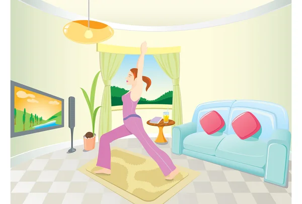 Femme faisant du yoga à la maison — Image vectorielle