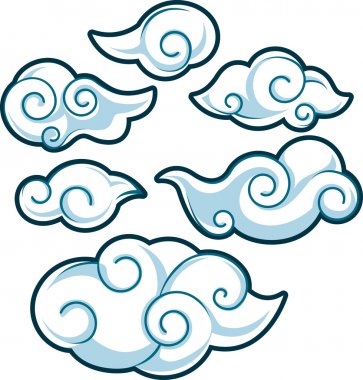 Japon veya Çin tarzı bulut tasarım kümesi