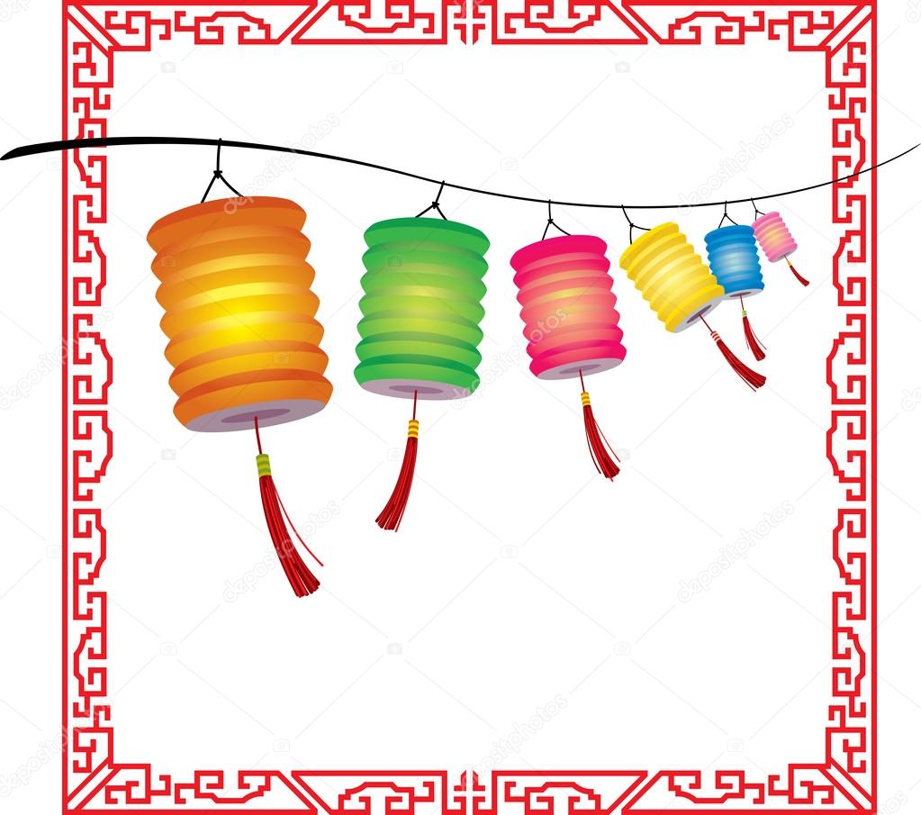 String of bright hanging Chinese lanterns decorations