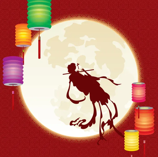 Chinese fairy fly to the moon — Stock Vector