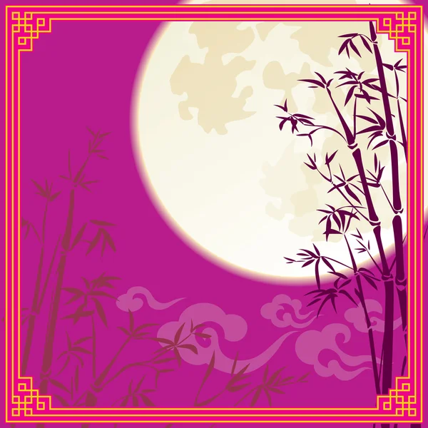 Full moon background with bamboo — Stock Vector