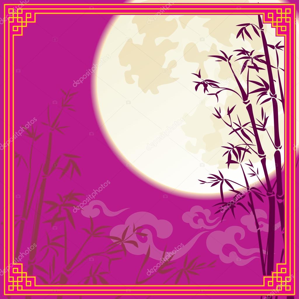 Full moon background with bamboo