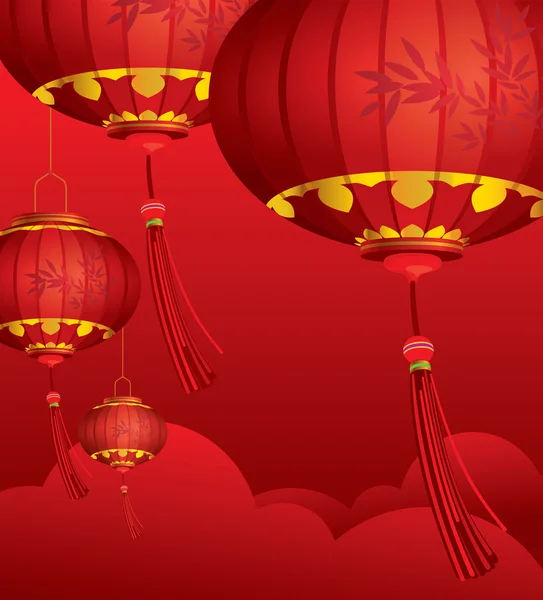 RED chinês lanternas decorações — Vetor de Stock