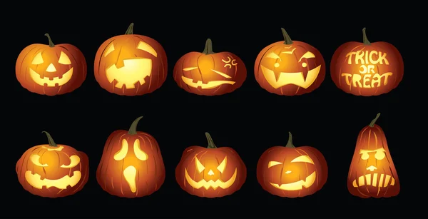 Halloween Linternas de calabaza en la noche — Vector de stock