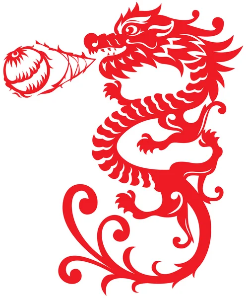 Drache im chinesischen Stil atmet Feuerball illustrieren — Stockvektor