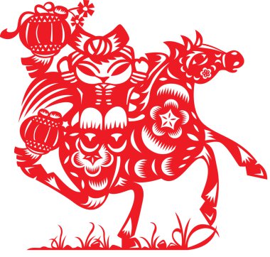 Çinli bebek kağıt tarzı kes at binmek