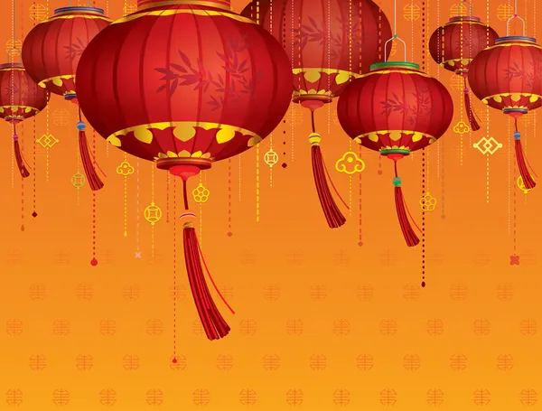 RED chinês lanternas decorações — Vetor de Stock