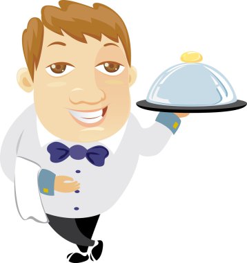 elinde bir tepsi yiyecek garson