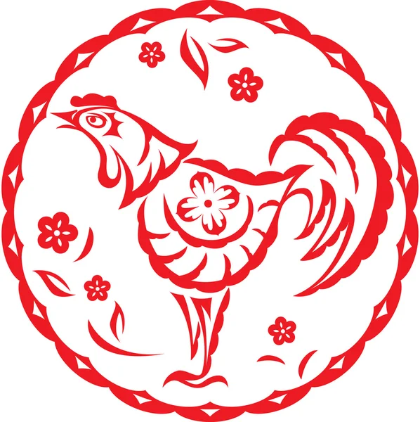 中国一年的鸡鸡，东方的剪纸风格 — 图库矢量图片