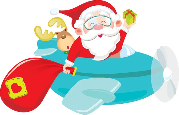 Papai Noel voar no ar com veados — Vetor de Stock