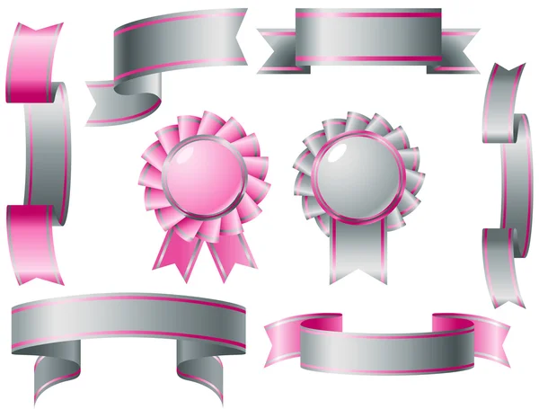 Silver and pink ribbon awards — Stock Vector