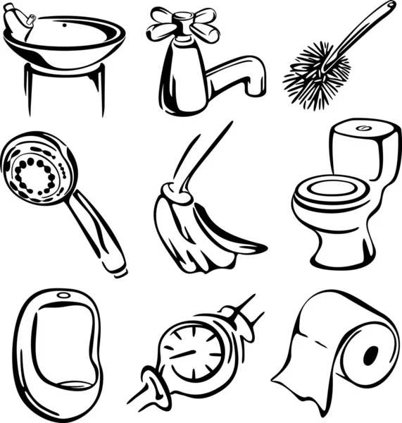 Graphiques vectoriels de toilettes sur l'art en ligne noir et blanc — Image vectorielle