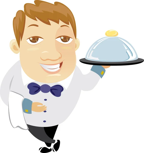 Waiter holding a tray of food — Stock Vector
