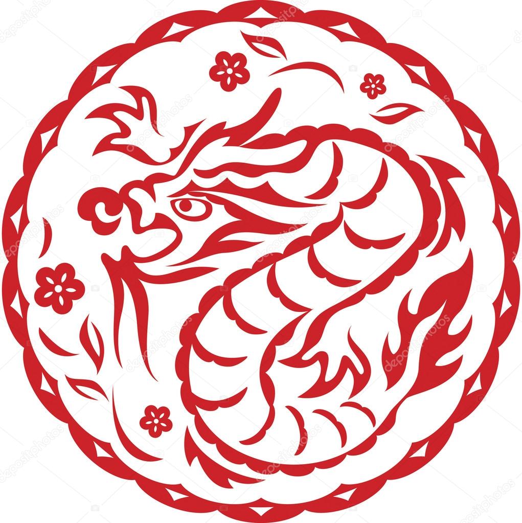 Year of Dragon, oriental paper cut style