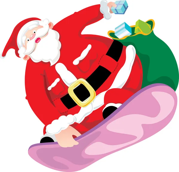 Snow board Santa Claus delivering gift — Stock Vector