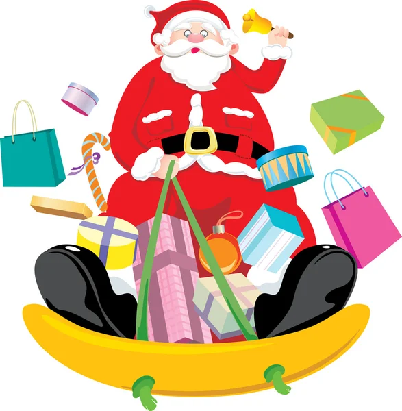 Santa Claus snow sliding and deliver the Christmas gift — Stock Vector