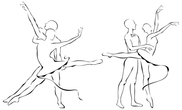 芭蕾舞蹈伙伴、 2 x 芭蕾舞女演员在行动 — 图库矢量图片