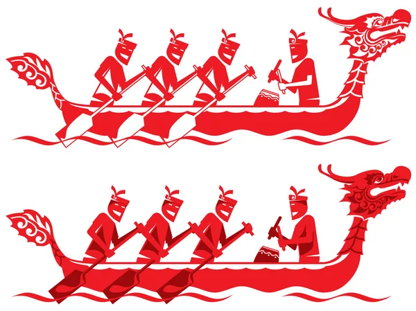 Китайський дракон човен конкуренції ілюстрації в двох стилях — стоковий вектор