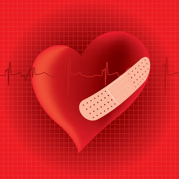 Herz mit Bandhilfe, Illustration von Herzkrankheiten — Stockvektor