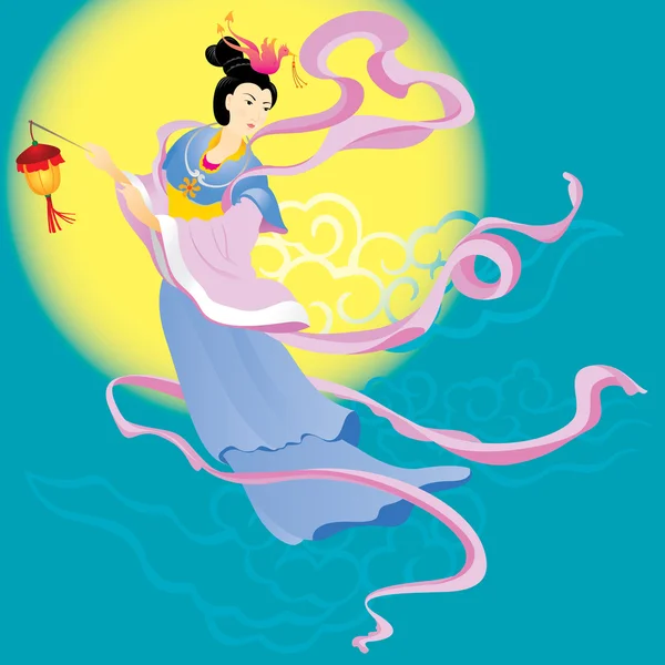 Fée chinoise volant vers la lune — Image vectorielle