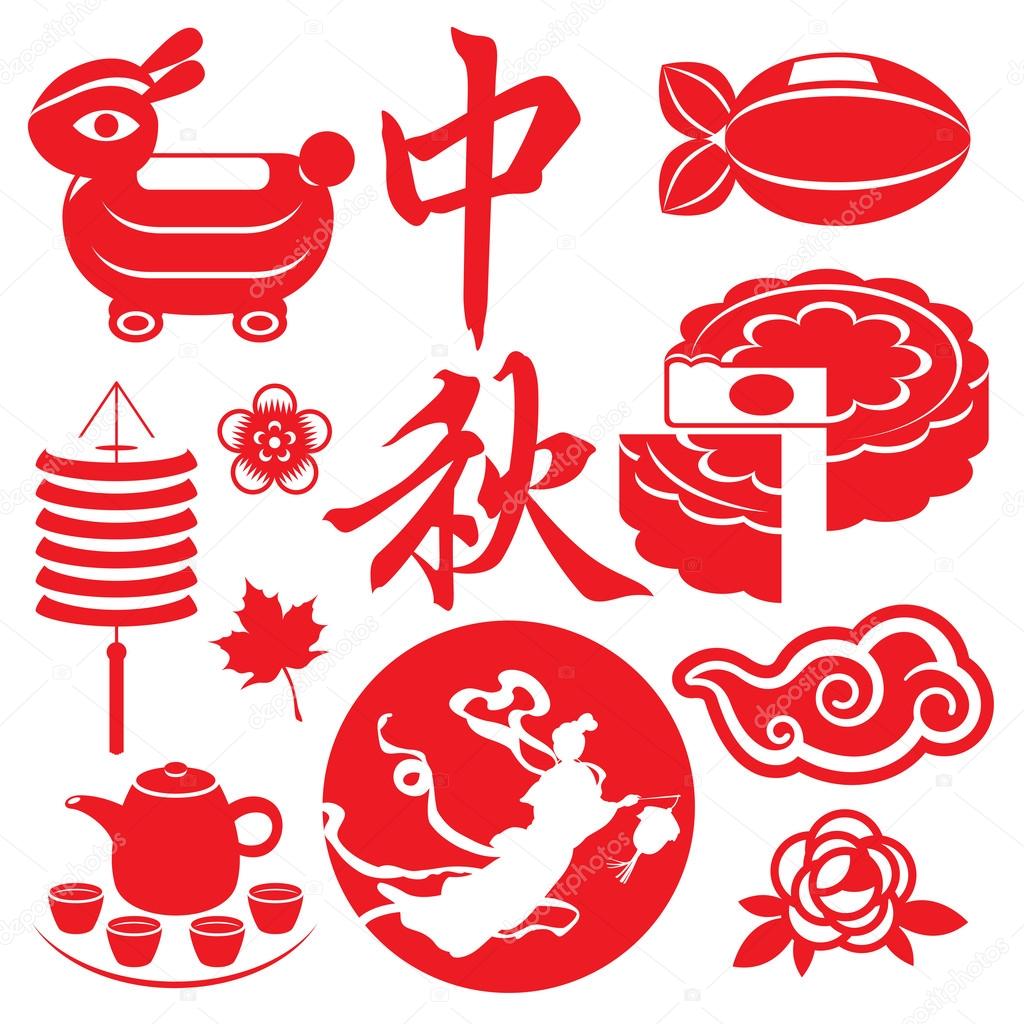 Mid Autumn festival concept icons set