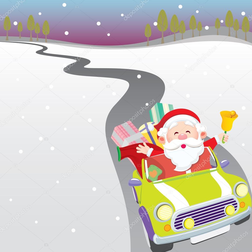Santa driving car illustration