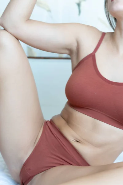 Young Beautiful Woman Posing Brown Lingerie Studio — Stock Photo, Image