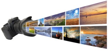 Seyahat Dünya fotoğraf makinesi konsepti