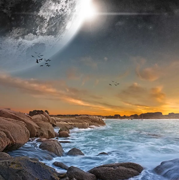 Planet landscape view from a beach — Stock Photo, Image