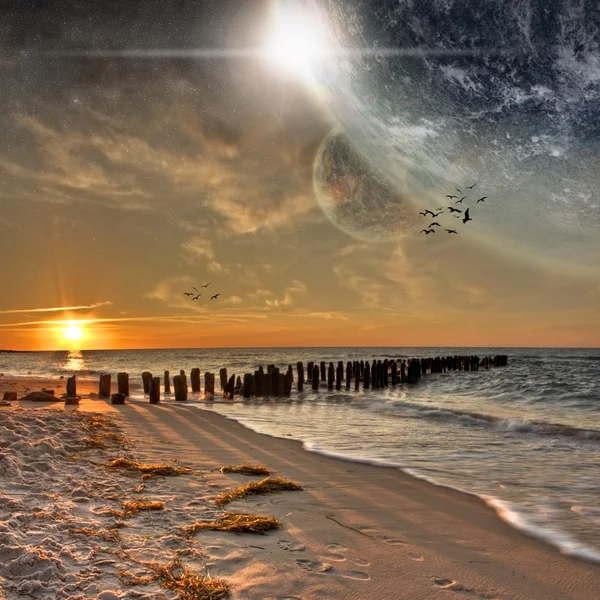 Planeta pejzaż widok z plaży — Zdjęcie stockowe