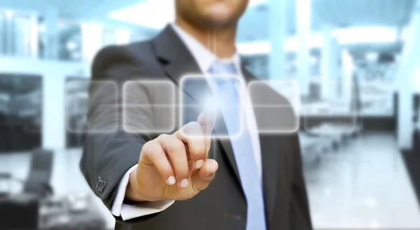 Hombre de negocios tocando el concepto de pantalla táctil —  Fotos de Stock