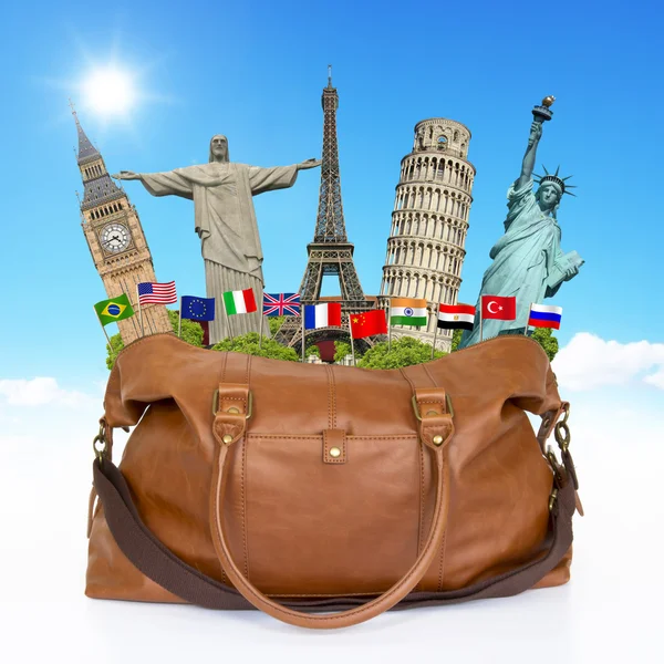 Viajar por el mundo monumentos bolsa concepto — Foto de Stock