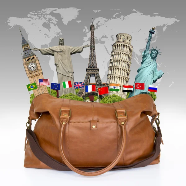 Cestovní taška koncepce světové památky — Stock fotografie