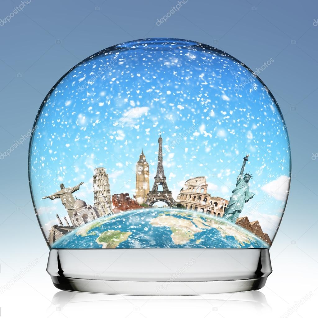 Travel the world monument snowball concept