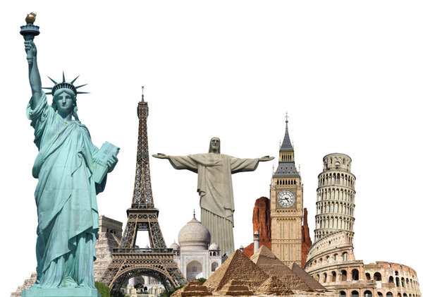 Famous monuments of the world illustrating the travel and holiday