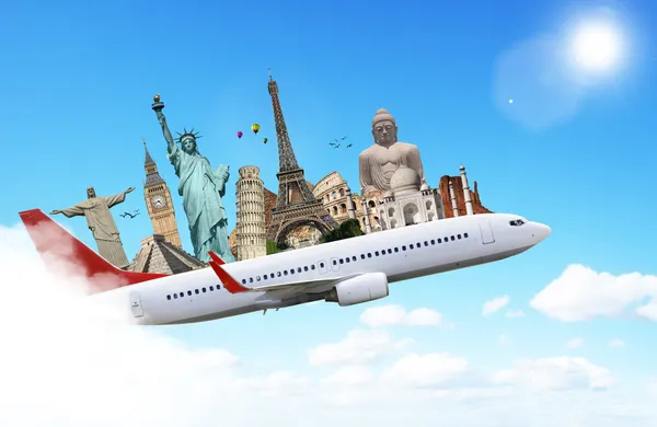 ท่องเที่ยวโลกอนุสาวรีย์เครื่องบินแนวคิด — ภาพถ่ายสต็อก
